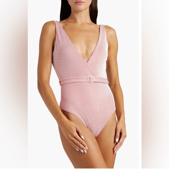 Onia Other - NWT Onia Michelle One Piece Swimsuit Striped Rib Spiced Coral White Red Large